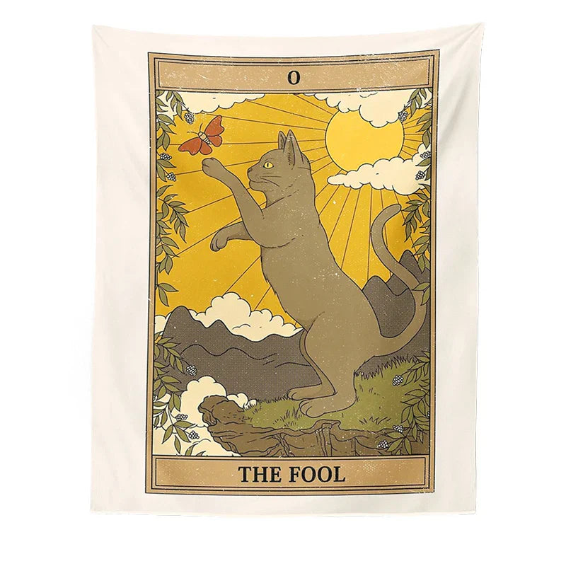 DecorBites™ Cat Divination Tarot Card Tapestry Moon Phase Wall Hanging Décor
