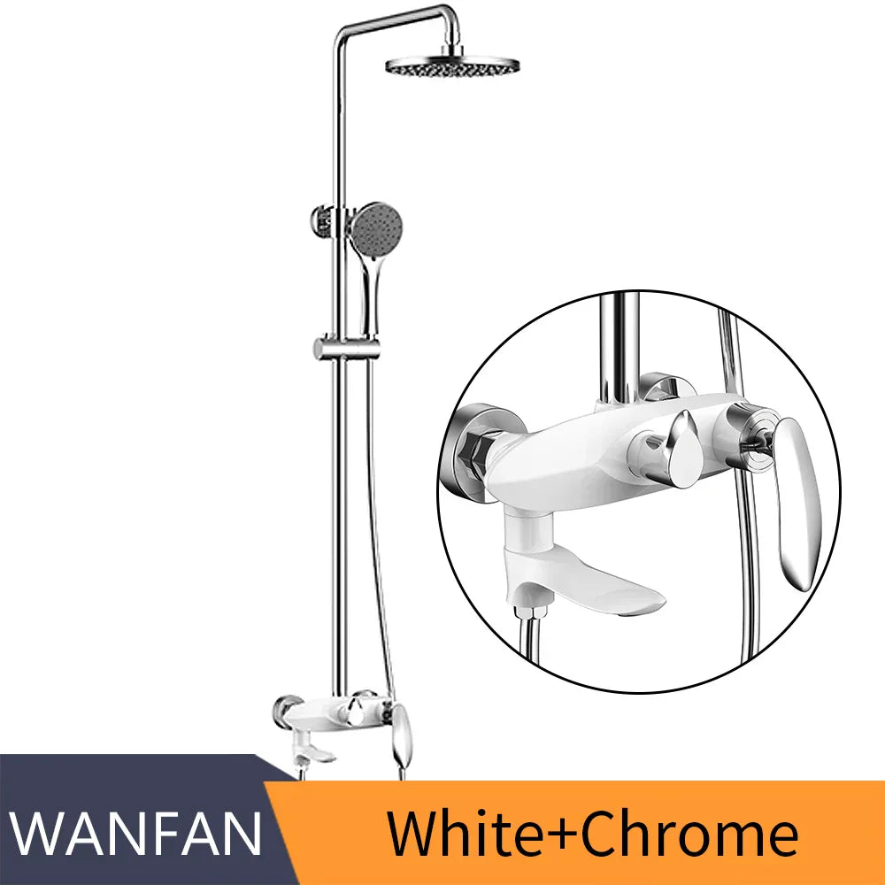 DecorBites™ Black Brass Wall Mounted Bathtub Faucet Set - Rain Shower Head, Handheld, Square