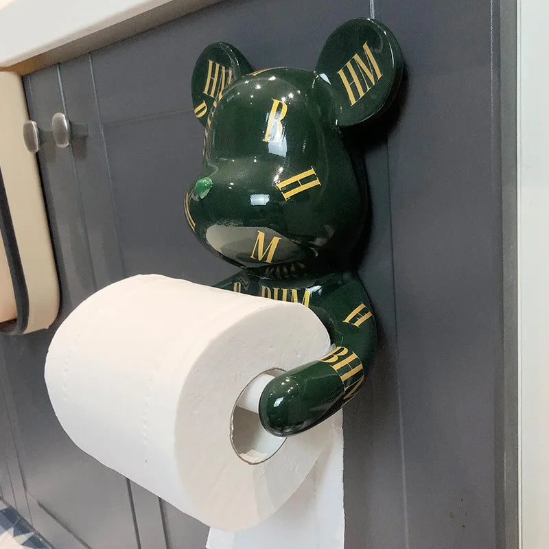 DecorBites™ Bear Resin Paper Towel Holder: Nordic Animal Hanging Tissue Box Rack for Modern Wall Decor