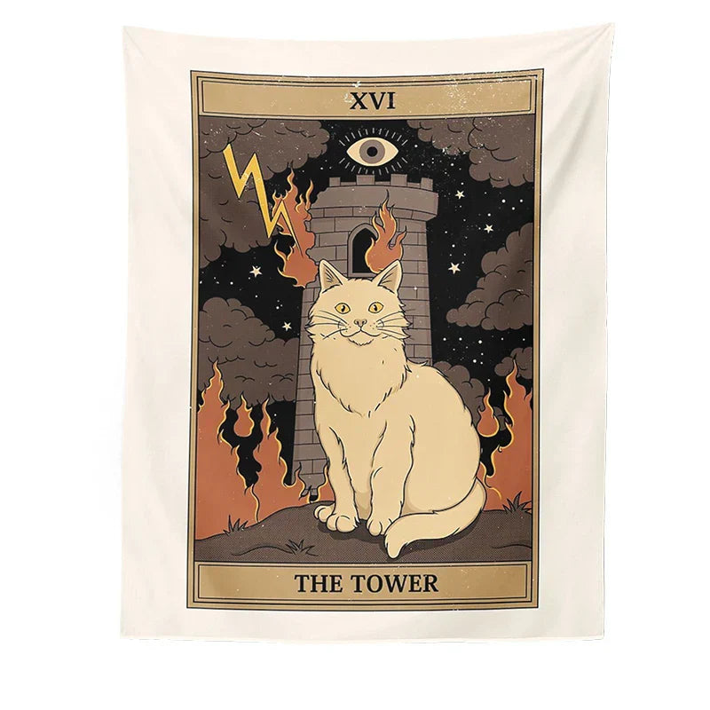 DecorBites™ Cat Divination Tarot Card Tapestry Moon Phase Wall Hanging Décor