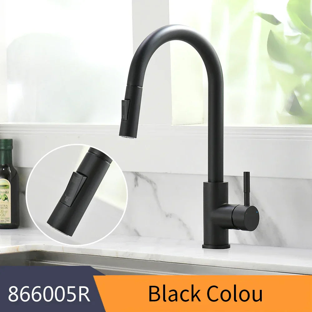 DecorBites™ Black Single Handle Pull Out Kitchen Faucet Swivel 360 Degree Water Mixer Tap