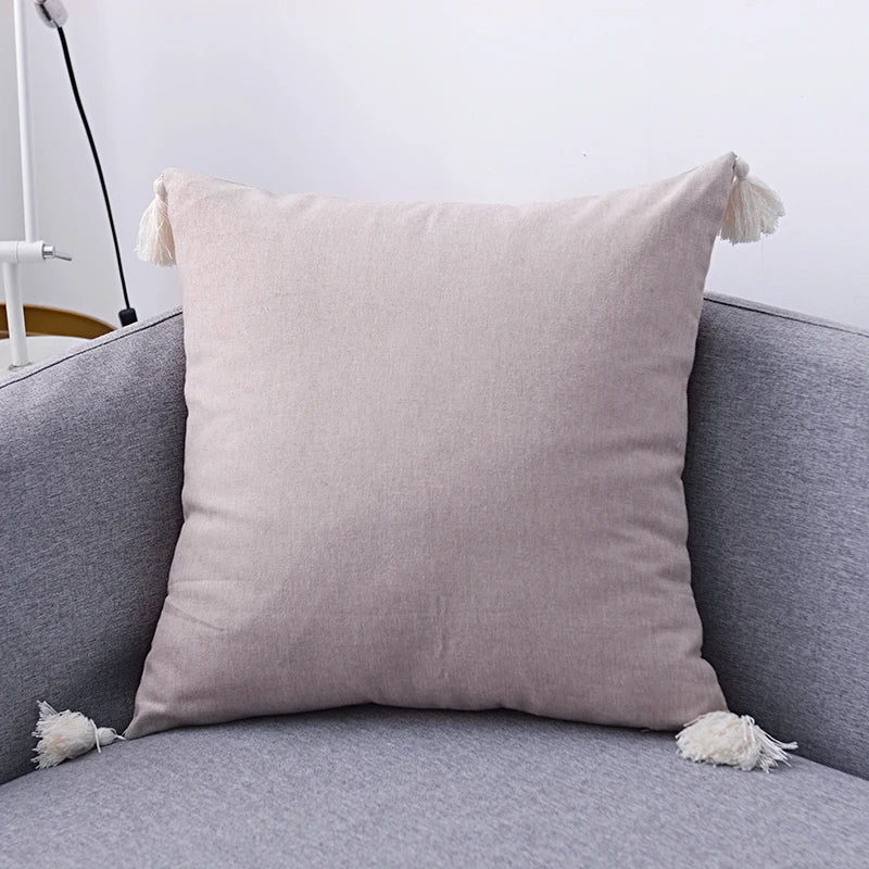 DecorBites™ Boho Style Tassel Pillow Cover Set for Sofa Bed, Beige Grey Blue Yellow