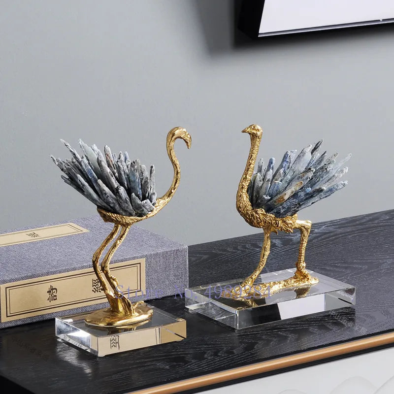 DecorBites™ Golden Crane Copper Crystal Handmade Home Decor Craft