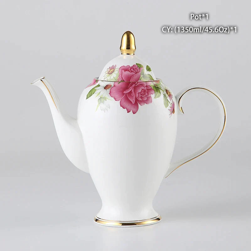 DecorBites™ Bone China Tea Pot: Elegant European Porcelain Coffee Pot for Tea Lovers.