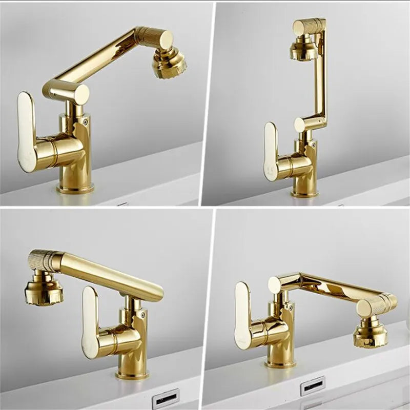 DecorBites™ Gold and Black Bathroom Faucet with Hot Cold Water Mixer - Deck Mounted