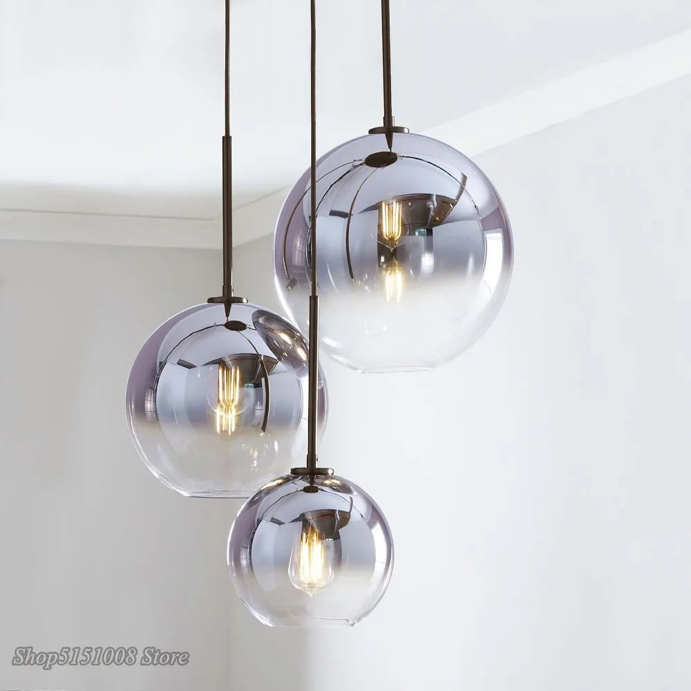 DecorBites™ Glass Ball LED Pendant Light: Modern Silver Gold Nordic Kitchen Decor