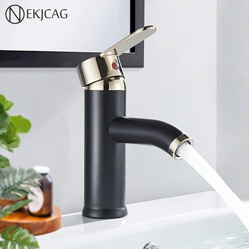 DecorBites™ Black Golden Single Handle Bathroom Basin Faucet for Deck Mount Vessel Sink