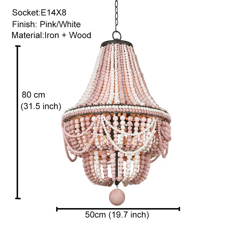 DecorBites™ Black Wood Beaded Pendant Chandelier - Antique Nordic Lighting for Foyer, Dining, Bedroom