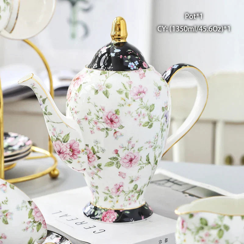 DecorBites™ Bone China Tea Pot: Elegant European Porcelain Coffee Pot for Tea Lovers.