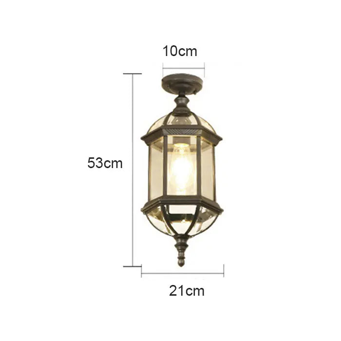 DecorBites™ Black Rustic Outdoor Hanging Lantern Light with Clear Glass Flush Mount Fixture