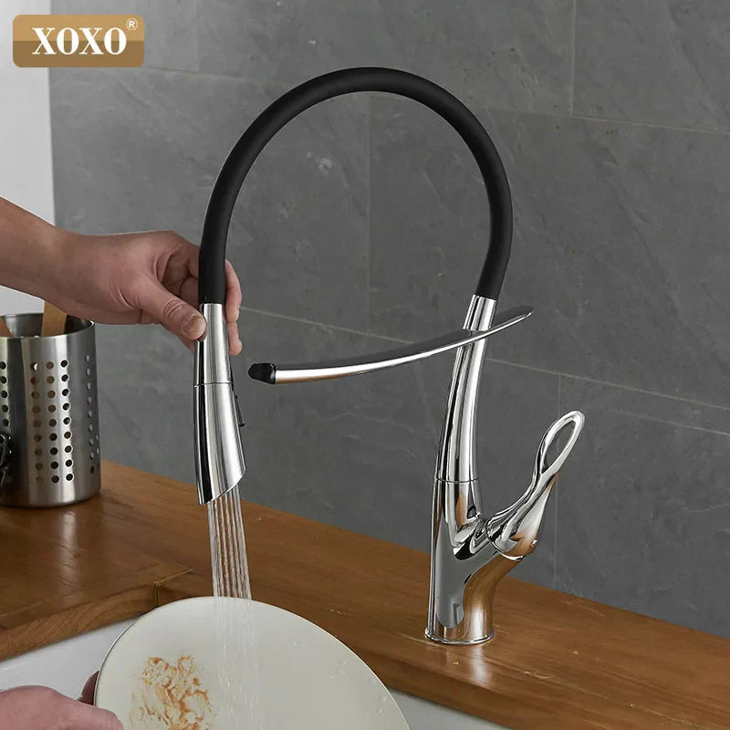 DecorBites™ Brushed Nickel Kitchen Faucet Pull Down Single Handle 360° Rotation