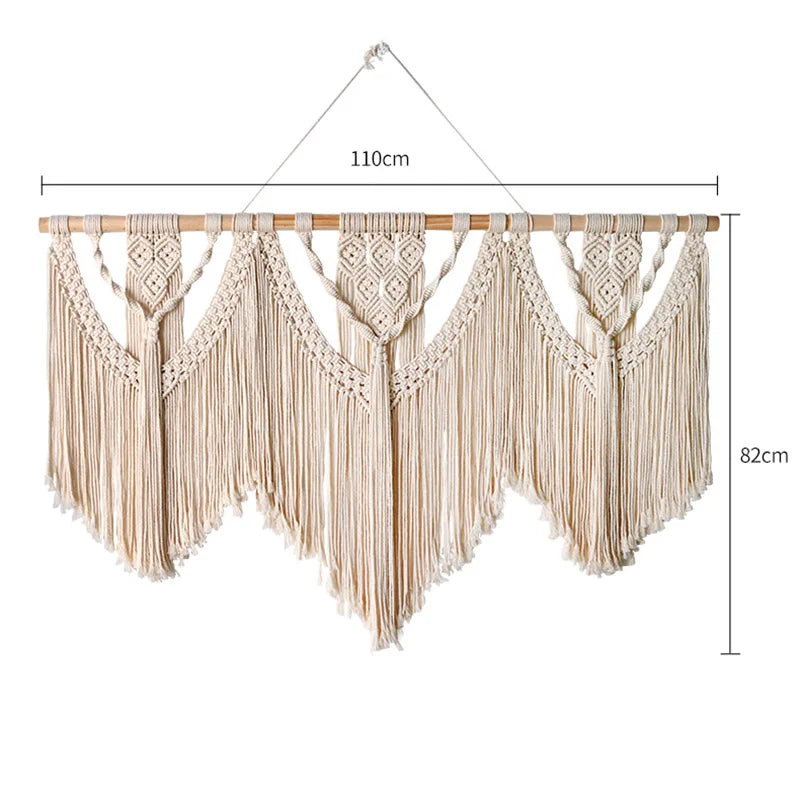 DecorBites™ Large Hand-Woven Macrame Wall Hanging Tapestry with Wooden Stick & Tassels