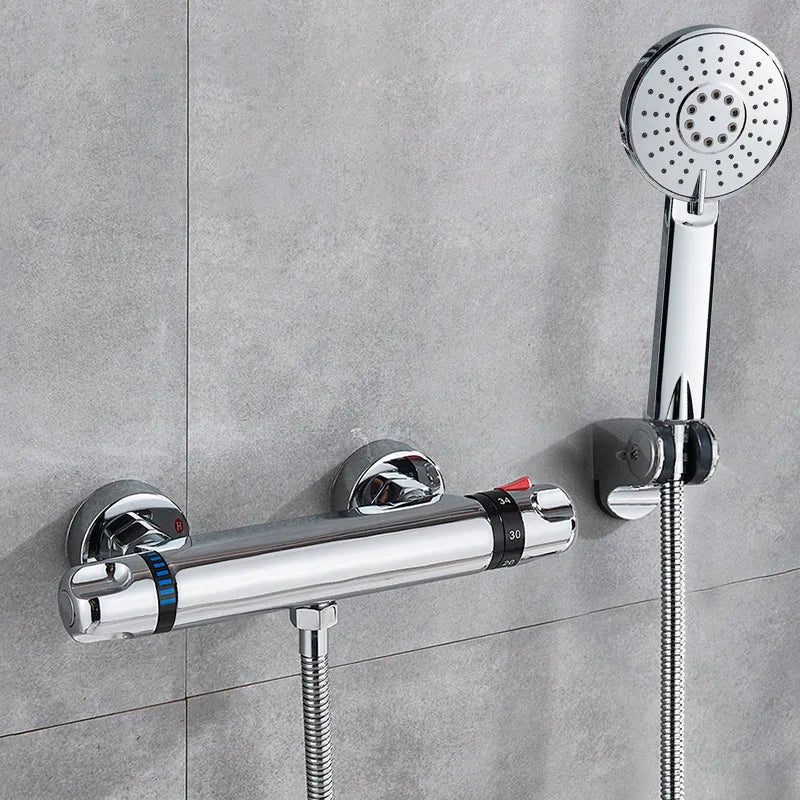 DecorBites™ Black/Chrome Brass Thermostatic Shower Set with Wall Mount - Bathroom Accessories