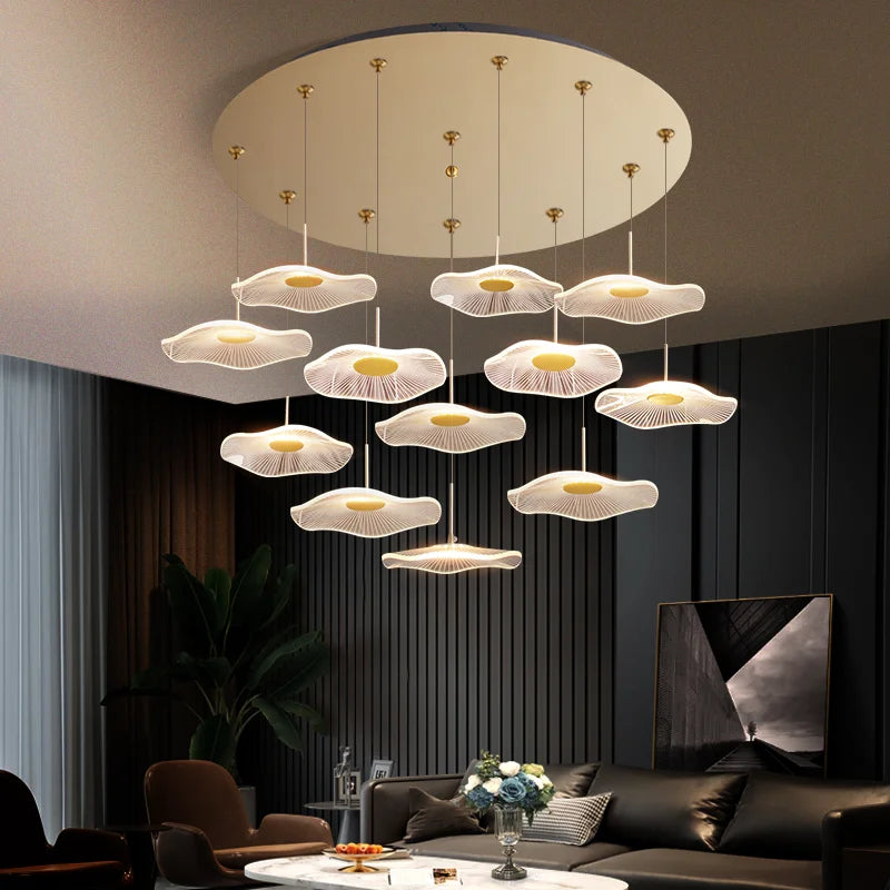 DecorBites™ Lotus Leaf Tea Art Spiral Staircase Chandelier - Chinese Style Pendant Light