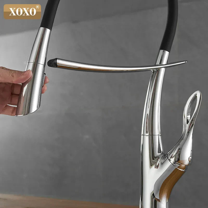 DecorBites™ Brushed Nickel Kitchen Faucet Pull Down Single Handle 360° Rotation