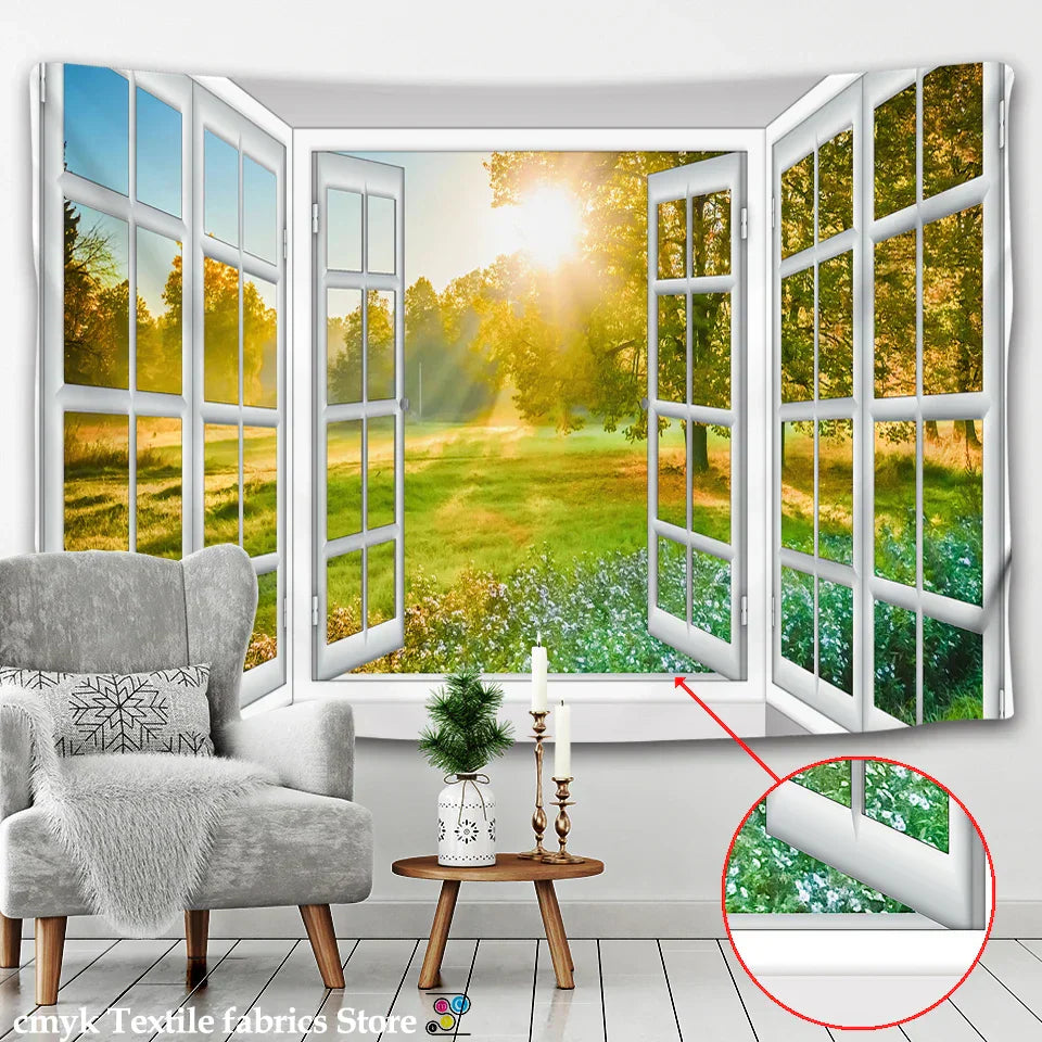 DecorBites™ 3D Landscape Window Wall Tapestry Nordic Style Home Decoration Painting