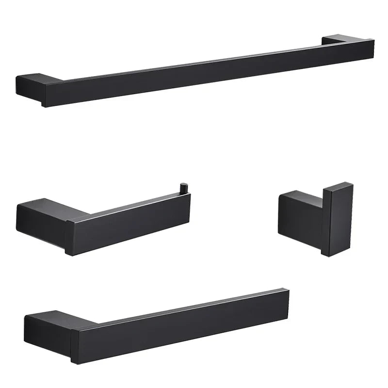 DecorBites™ Black Bathroom Hardware Set: Robe Hook, Towel Rail, Rack, Shelf, Tissue Holder & More