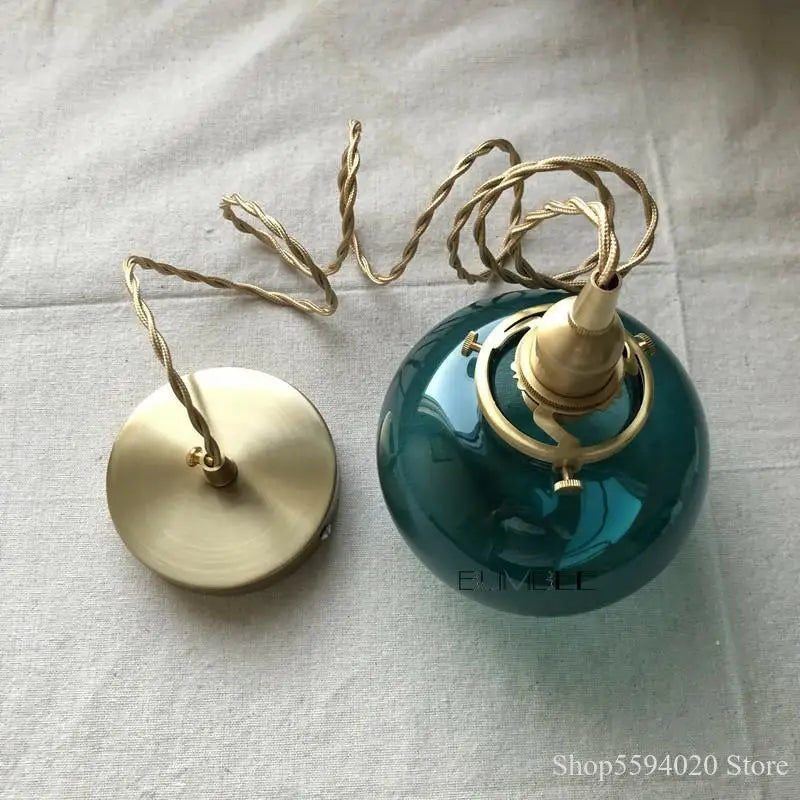 DecorBites™ Brass Glass Pendant Chandelier, Retro Design, E27, Bedroom Bar Hanging Light