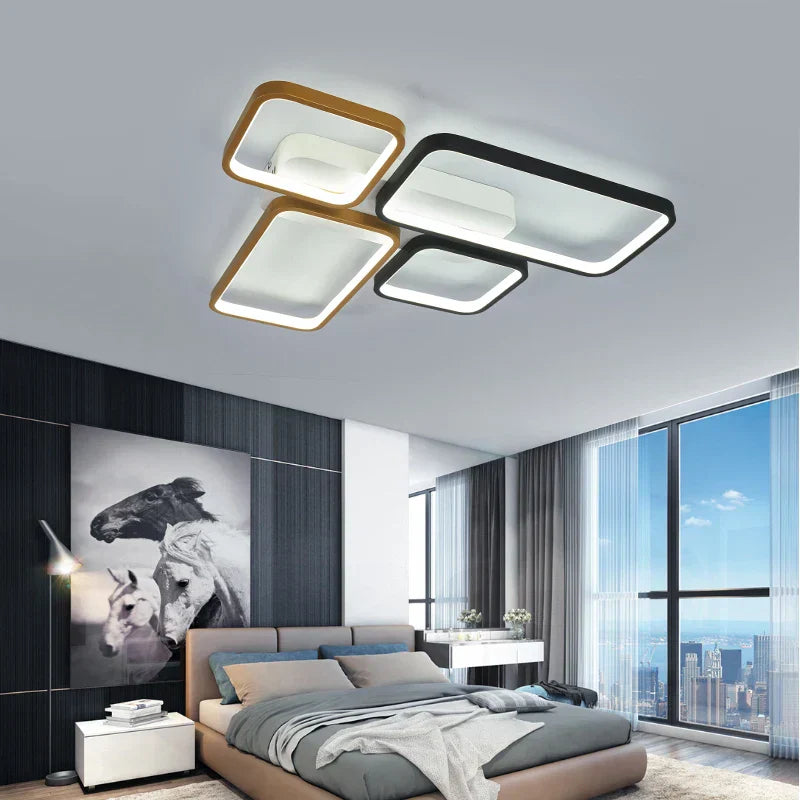DecorBites™ Black+Gold Modern LED Chandelier for Living Room Dimmable Nordic Minimalism Lighting