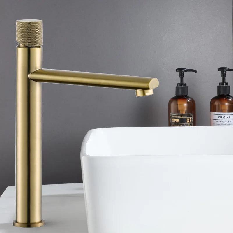 DecorBites™ Brushed Gold Brass Basin Faucet - Cold & Hot Water Mixer Tap