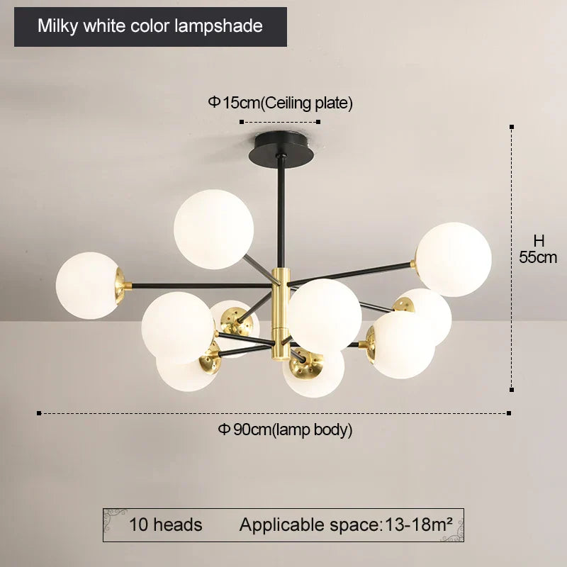 DecorBites™ Glass Ball LED Chandelier: Retro Round Wrought Iron Indoor Lighting for Kitchen, Living Room, Farmhouse