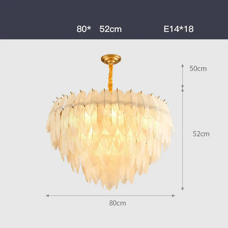 DecorBites™ Art Deco White Glass Feather Chandelier with LED Lighting for Foyer & Bedroom
