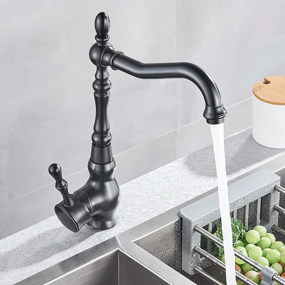DecorBites™ Bronze Black Kitchen Sink Faucet 360 Rotate Single Handle Hot Cold Water Mixer