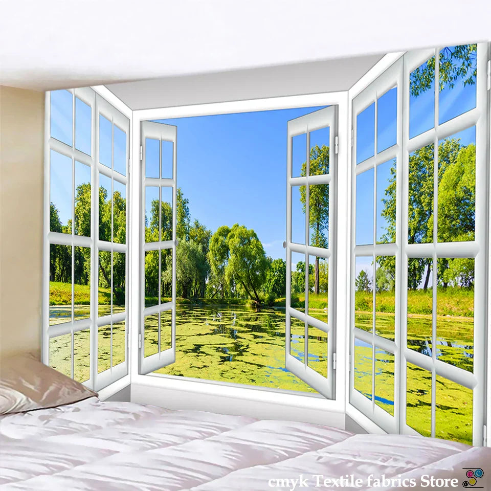 DecorBites™ 3D Landscape Window Wall Tapestry Nordic Style Home Decoration Painting