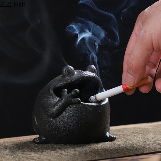 DecorBites™ Cute Big Belly Frog Cartoon Ceramic Ashtray Decor Gift for Boyfriend