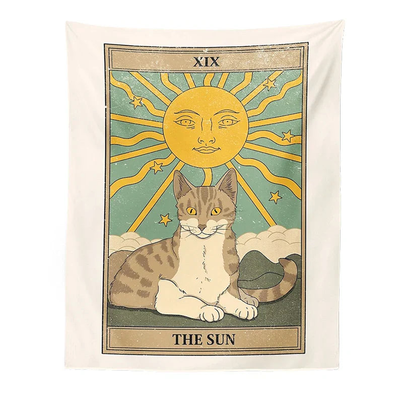 DecorBites™ Cat Divination Tarot Card Tapestry Moon Phase Wall Hanging Décor