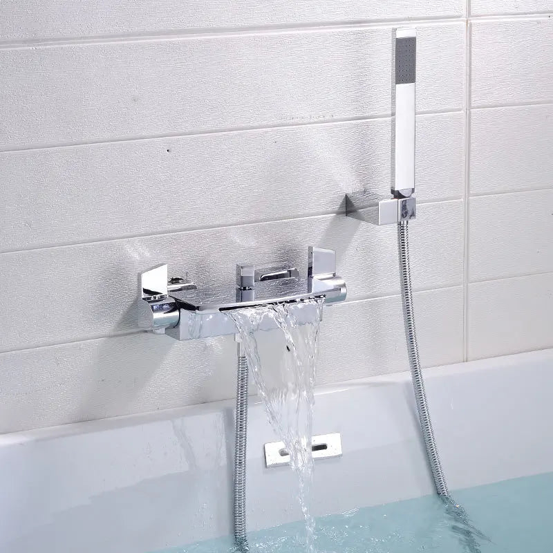 DecorBites™ Brushed Gold Tub Shower Faucet Set with Waterfall Handheld Mixer