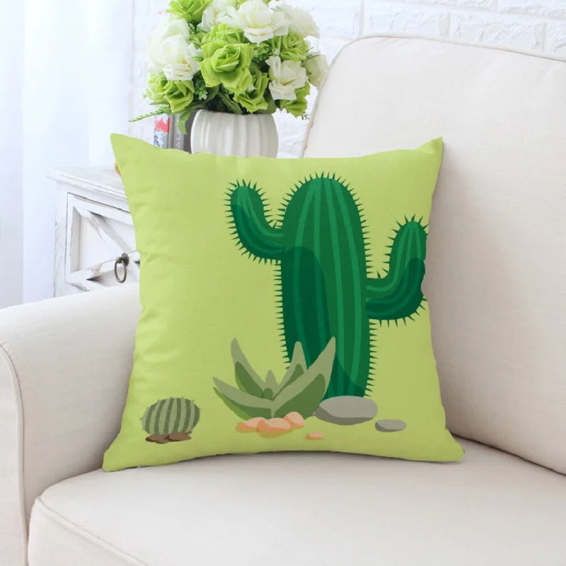 DecorBites™ Cactus Hand Painting Decorative Pillowcase for Sofa, Chair Cushion Home Decor