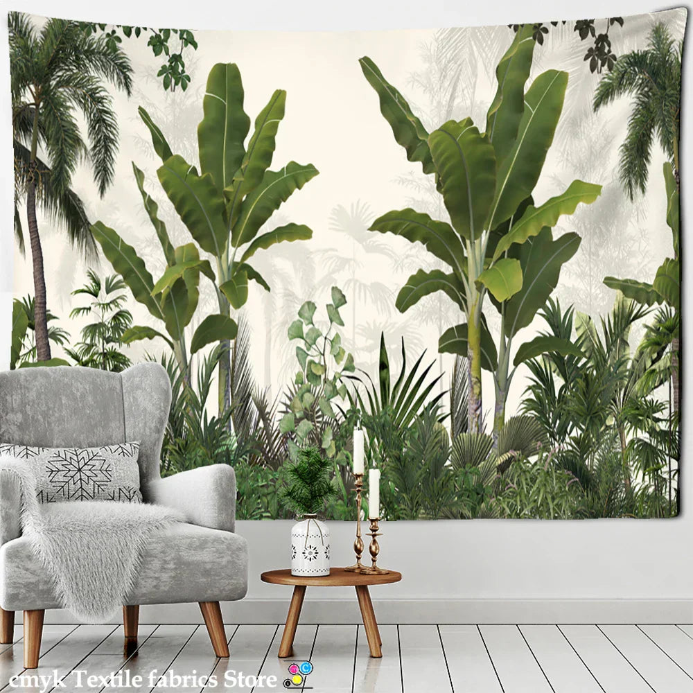 DecorBites™ Banana Tree Tapestry Wall Hanging: Psychedelic Hippie Oil Painting, Tropical Plant Background Boho Decor