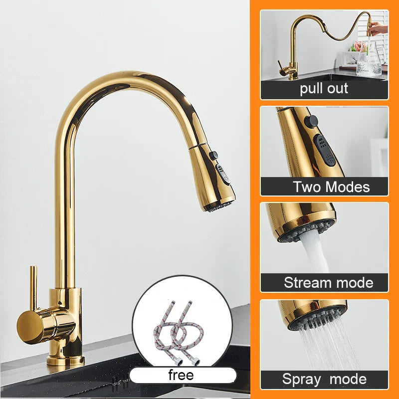 DecorBites™ Black Pull Out Kitchen Sink Faucet - Deck Mounted Stream Sprayer Kitchen Mixer Tap