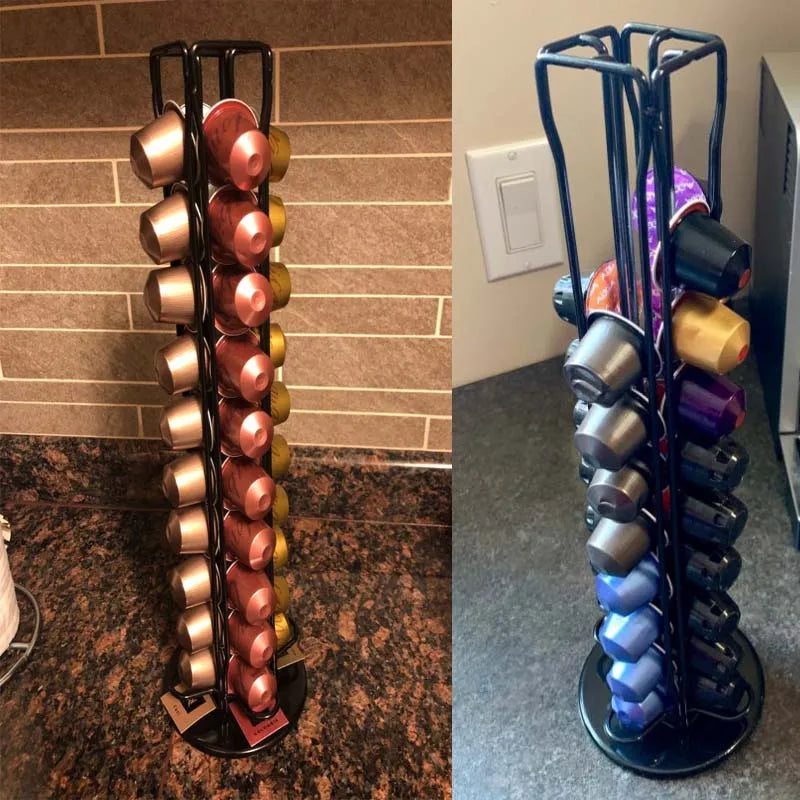 DecorBites™ Coffee Capsule Tower Stand: 40 Nespresso Pods Holder & Tamper Storage