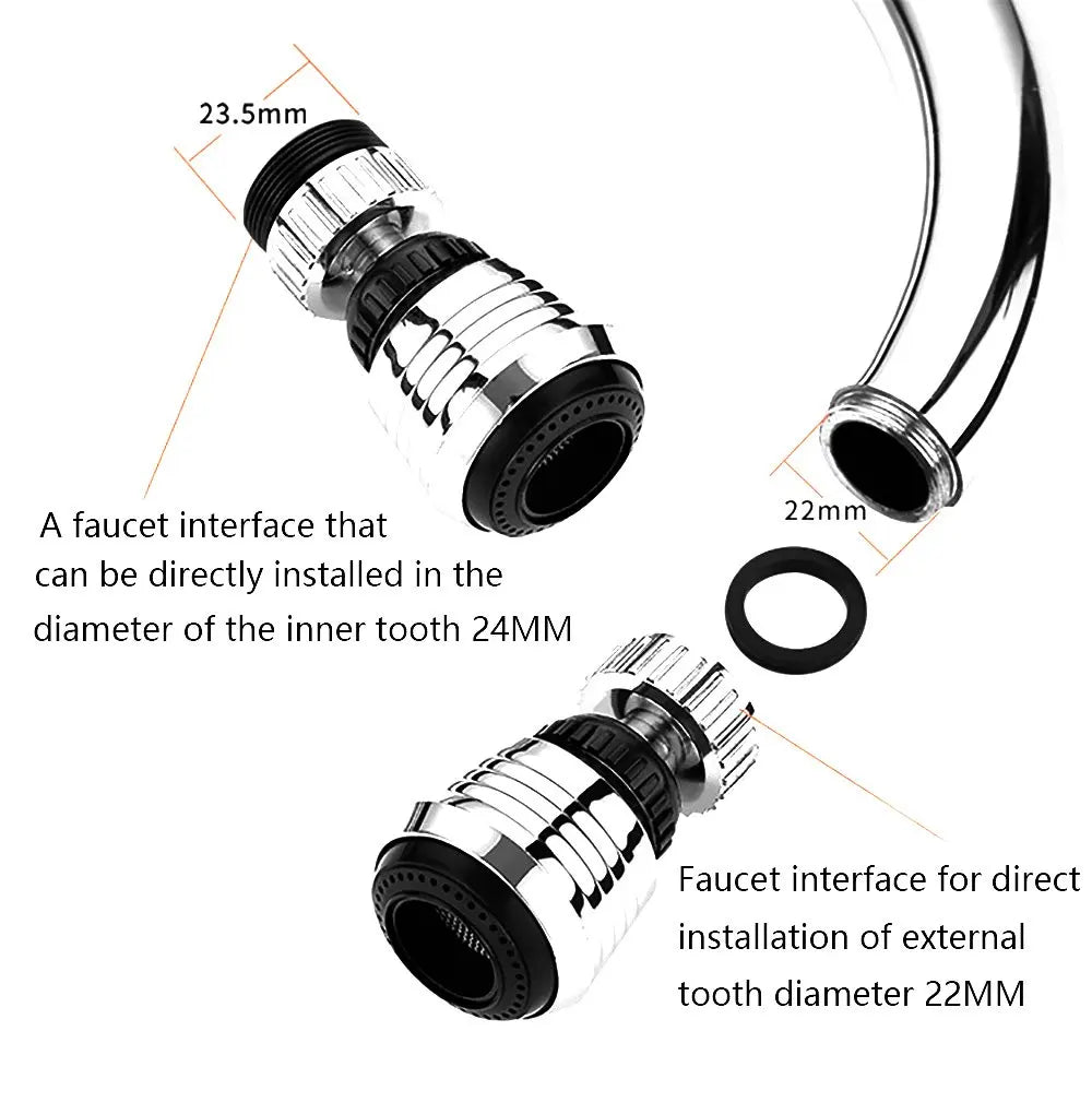 DecorBites™ Kitchen Faucet Aerator: 360 Degree Swivel, 2 Modes, Water Saving Nozzle