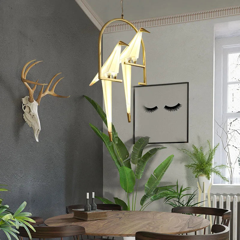 DecorBites™ Gold Cage Origami Bird Chandelier - Modern Light Fixture for Home Decor