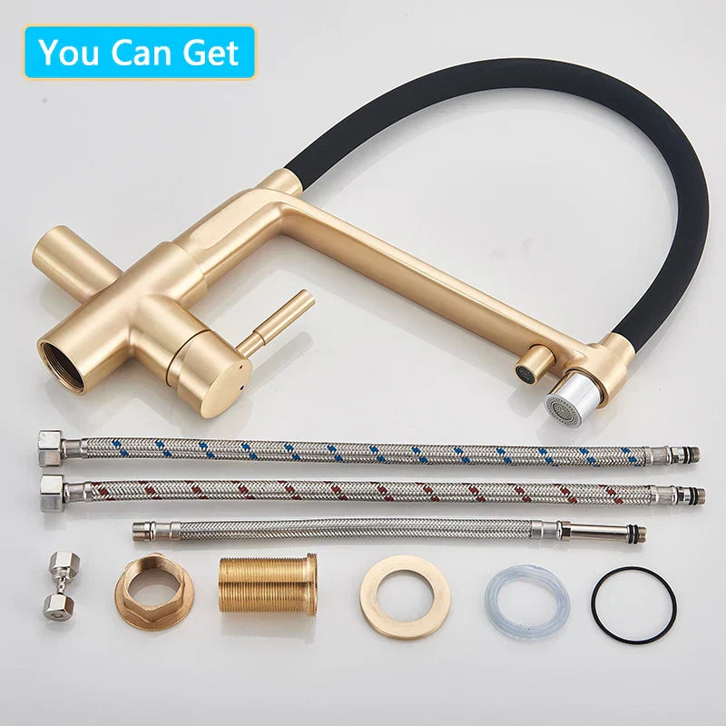 DecorBites™ Brushed Gold Swivel Kitchen Faucet with Purification Function