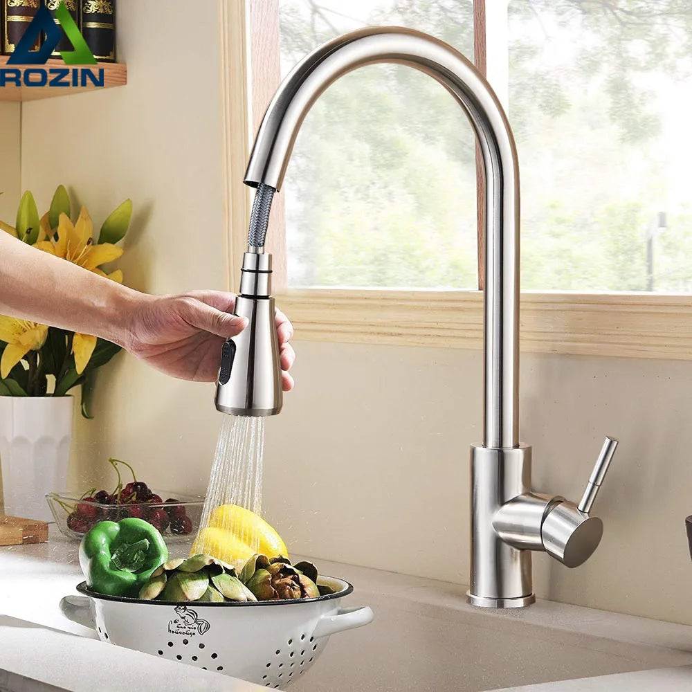 DecorBites™ Brushed Nickel Pull Out Kitchen Faucet with Flexible Stream Sprayer Head