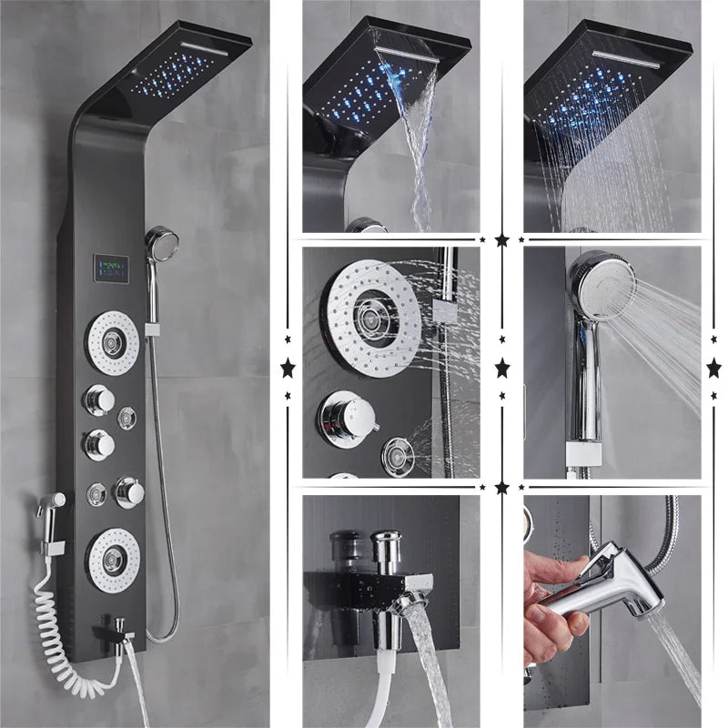 DecorBites™ LED Rainfall Shower Panel System with Temperature Screen