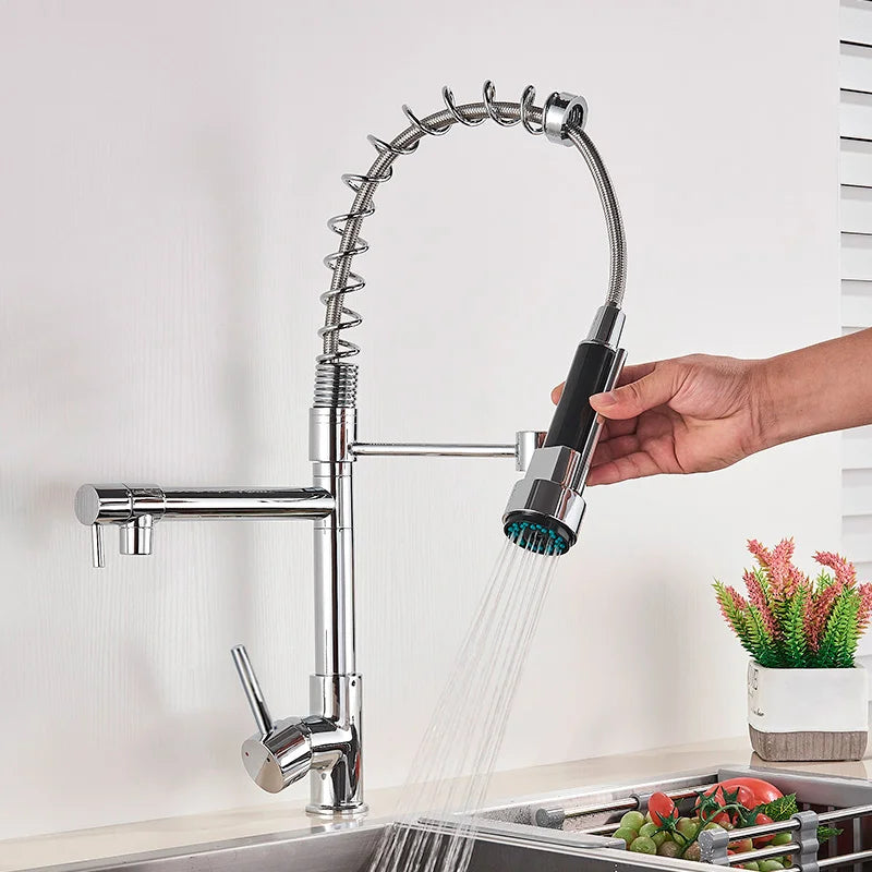DecorBites™ Brass Kitchen Faucet Spring Swivel Spout Hot Cold Water Mixer Taps
