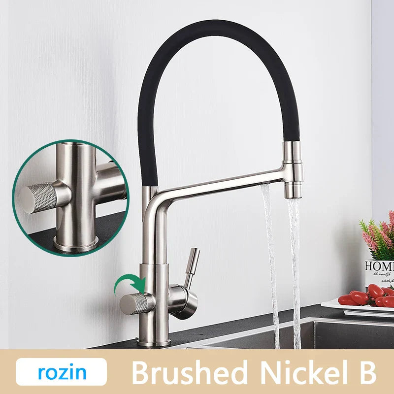 DecorBites™ Brushed Gold Swivel Kitchen Faucet with Purification Function