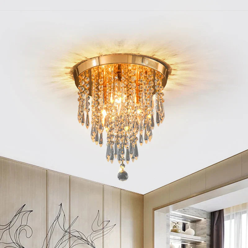 DecorBites™ Crystal Ceiling Light: Elegant Hanging Golden Lamp for Home Decor