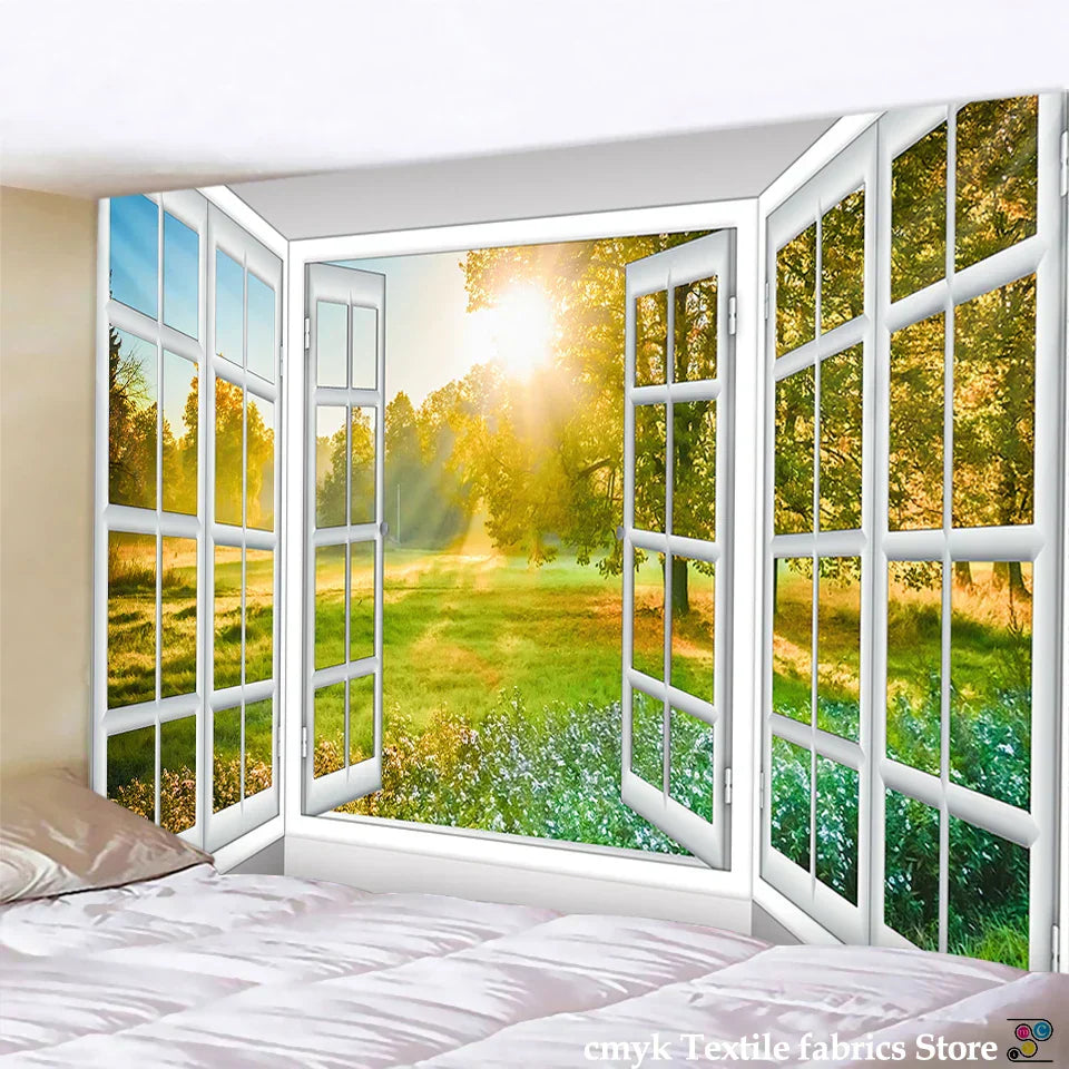 DecorBites™ 3D Landscape Window Wall Tapestry Nordic Style Home Decoration Painting