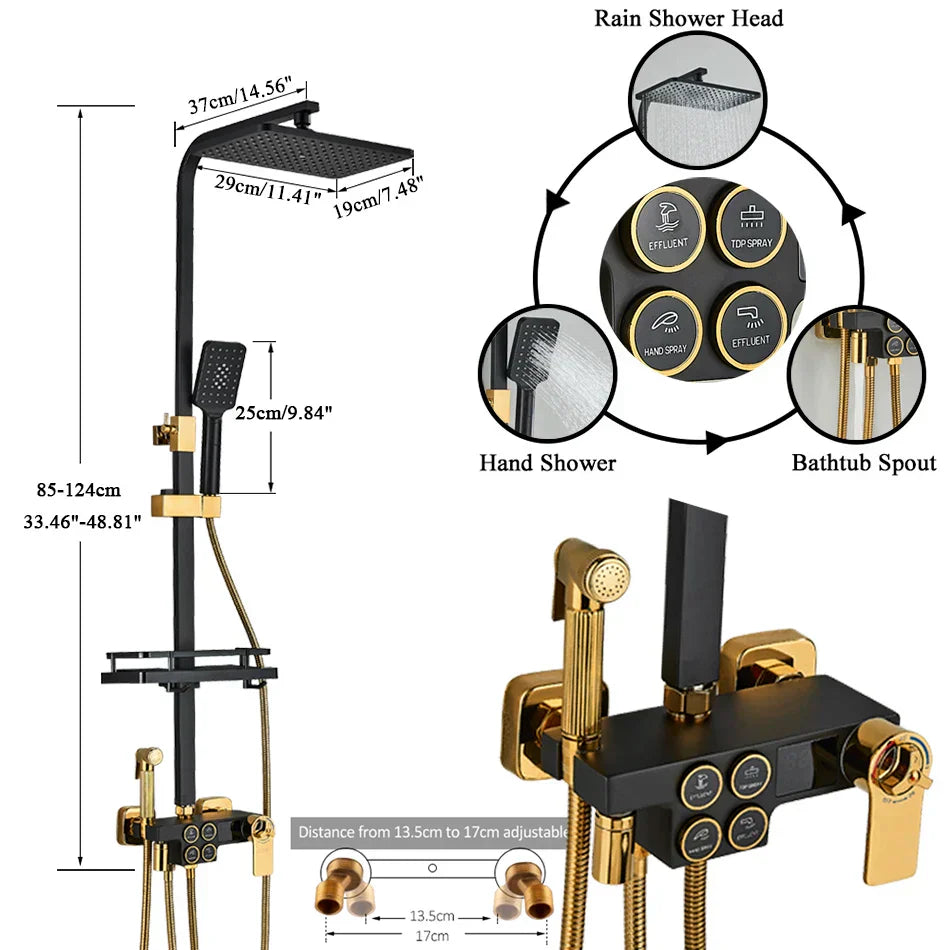 DecorBites™ Black Thermostatic Digital Shower Faucet Set 4-way Mixer Bidet Tap for Bathroom