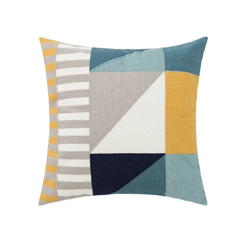 DecorBites™ Daisy Floral Geometric Embroidery Pillow Cover Yellow Blue 45x45cm Soft Cozy