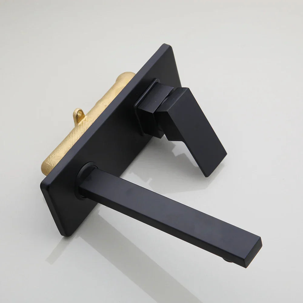 DecorBites™ Black Wall Mounted Basin Faucet Solid Brass Hot Cold Mixer.