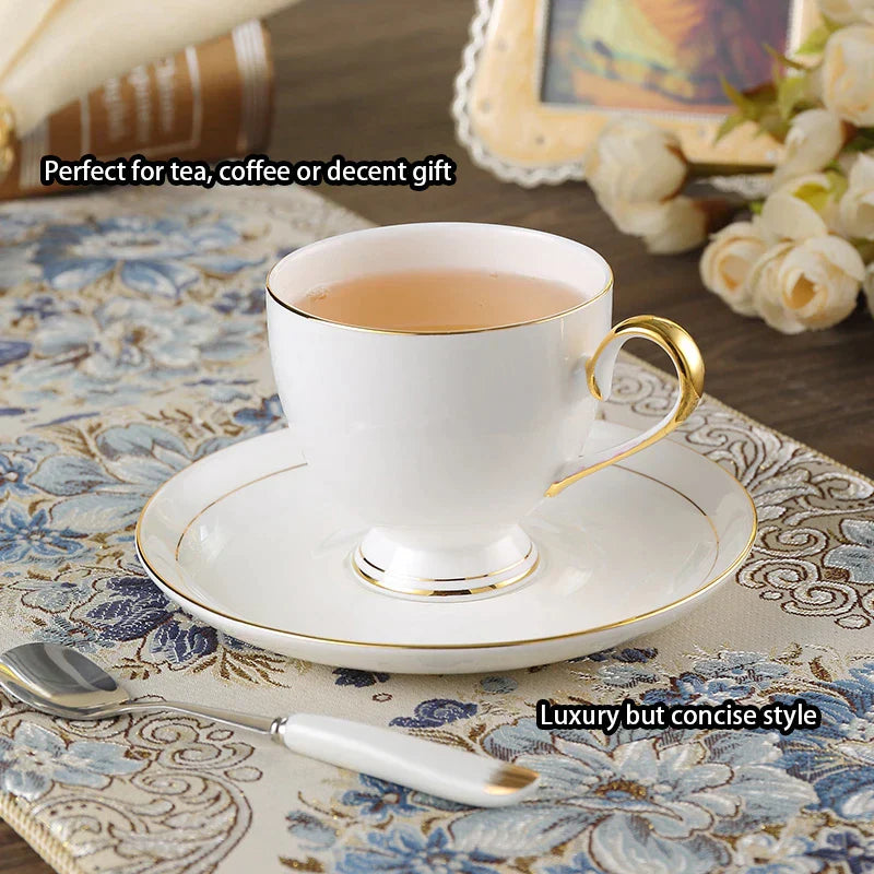 DecorBites™ Bone China Coffee Set White Gold Porcelain Tea Set Advanced Pot Cup