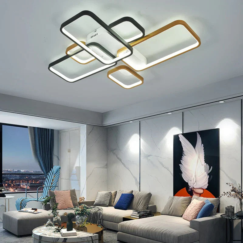 DecorBites™ Black+Gold Modern LED Chandelier for Living Room Dimmable Nordic Minimalism Lighting