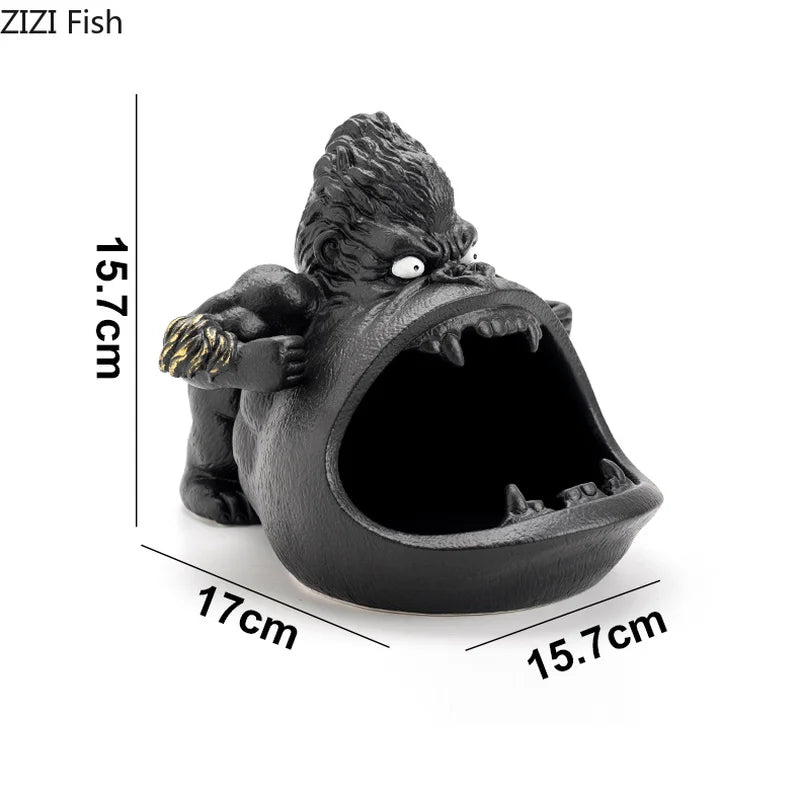 DecorBites™ Gorilla Ceramic Ashtray: Cartoon Animal Decor & Gift